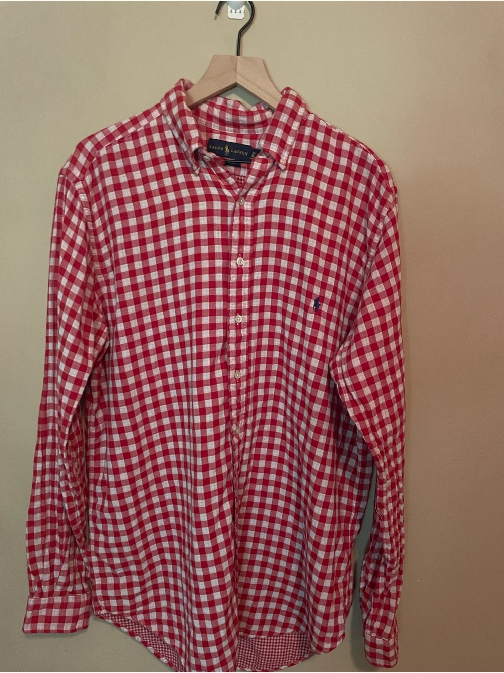 Ralph Lauren Classic Fit LT Red White Gingham Button Down Shirt Tall Cotton